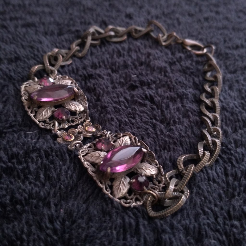 Purple Amethyst And Dark Brass Bracelet